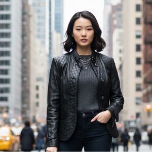 Claude Brown Black Quilted Leather Jacket